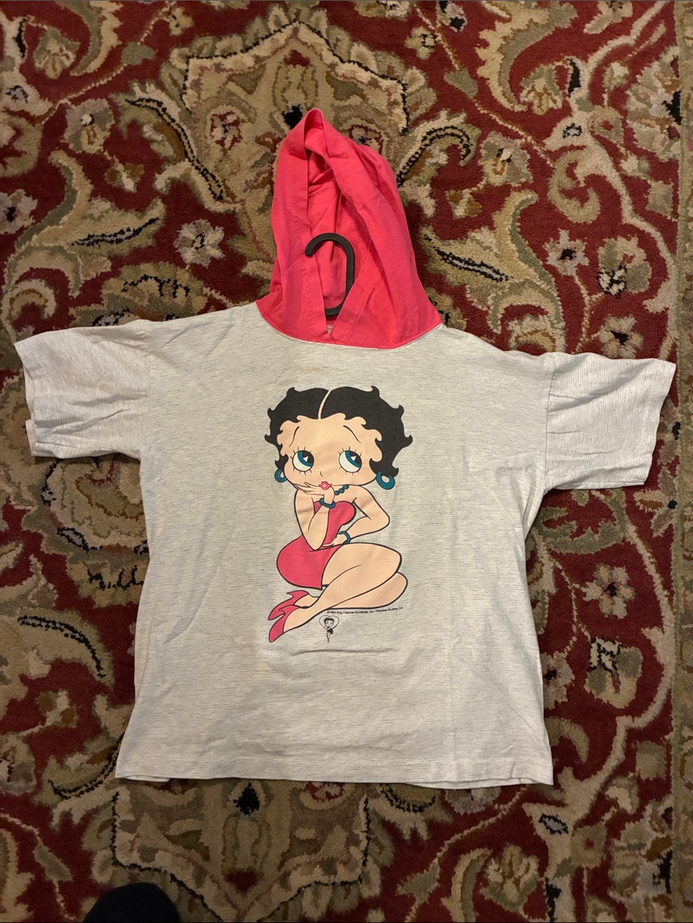Girls' Silver/Gray Short-Sleeve Hoodie with Pink Hood and Betty Boop Graphic